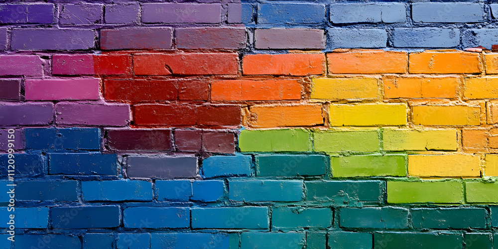 Fototapeta premium Vibrant Rainbow Colors on a Brick Wall