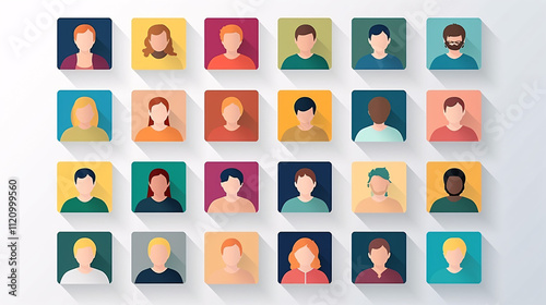 A set of diverse people avatars in square icons, featuring empty profile placeholders for customization.

