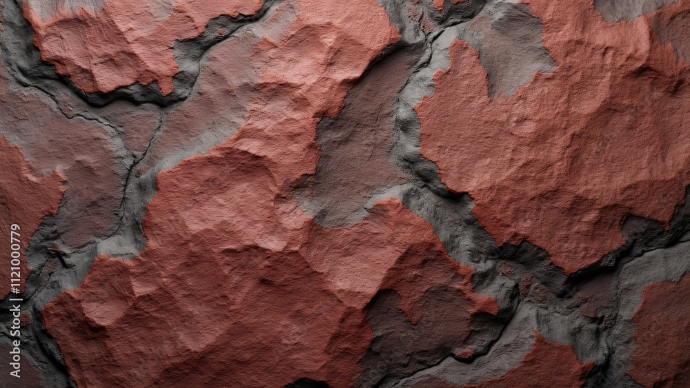 Naklejka premium Highly Detailed Old Worn-Out Flat Rock Texture with Dark Red and Brown Colors - AI Generated Stone Background