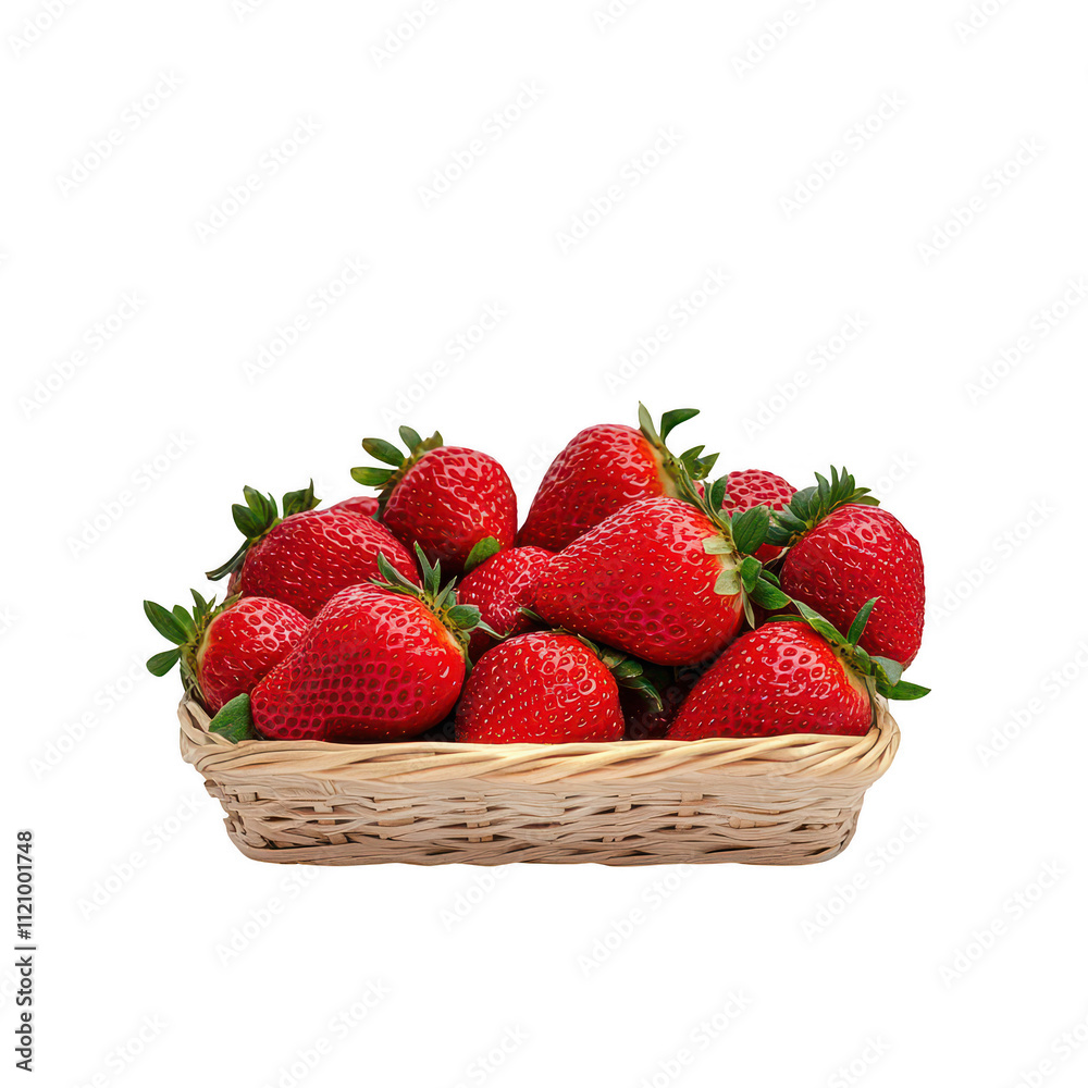 Fresh strawberries in woven basket, vibrant and juicy Fresh strawberries in woven basket, vibrant and juicy