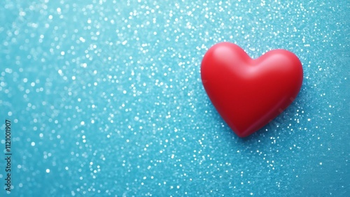 Romantic Red Heart on Sparkling Blue Glitter Background, Valentine's Day Design