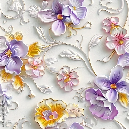 Elegant floral pattern with colorful 3D effect, perfect for decoration and design projects.