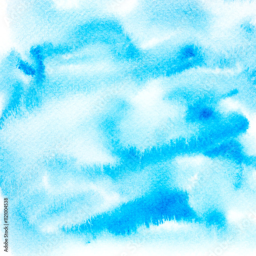 a blue watercolor. blue sky clouds with snowflakes