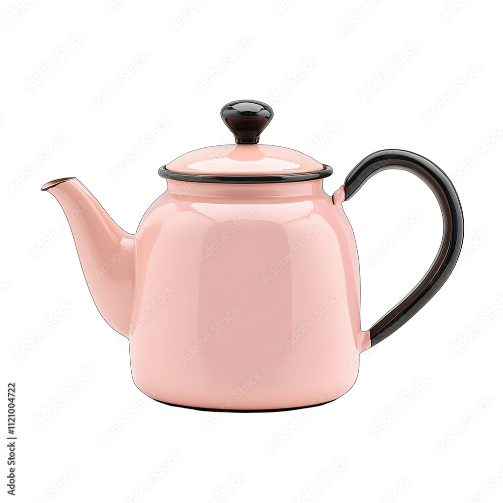Fototapeta premium Pink teapot with black lid and handle isolated on transparent background