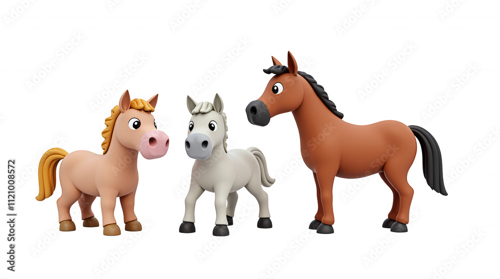 Cute Cartoon Horses Illustration with Transparent Background for Design Elements and Overlays Cute Cartoon Horses Illustration with Transparent Background for Design Elements and Overlays