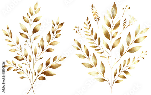 Gold leaves, glimpse of autumn's golden Hour, a luxurious delight png clipart cutout transparent isolated