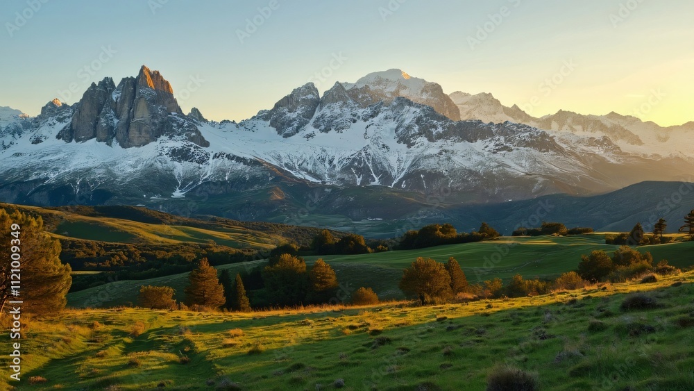 Majestic Spanish Pyrenees Mountains, Golden Hour Landscape Photography Majestic Spanish Pyrenees Mountains, Golden Hour Landscape Photography