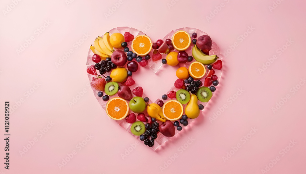 a close up view Some fruits are arranged in a heart-shaped arrangement a close up view Some fruits are arranged in a heart-shaped arrangement