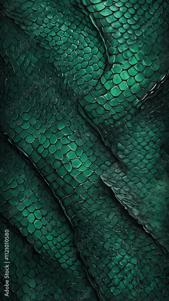 Fototapeta premium A luxurious snake print pattern in shades of green and black on a plain background, showcasing an edgy and modern design.