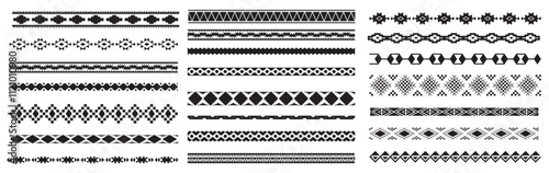 Border decoration elements with colorful patterns. Ethnic style collections. Vector illustrations.