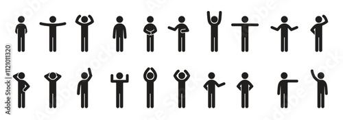 Different poses stick figure people pictogram icon set.