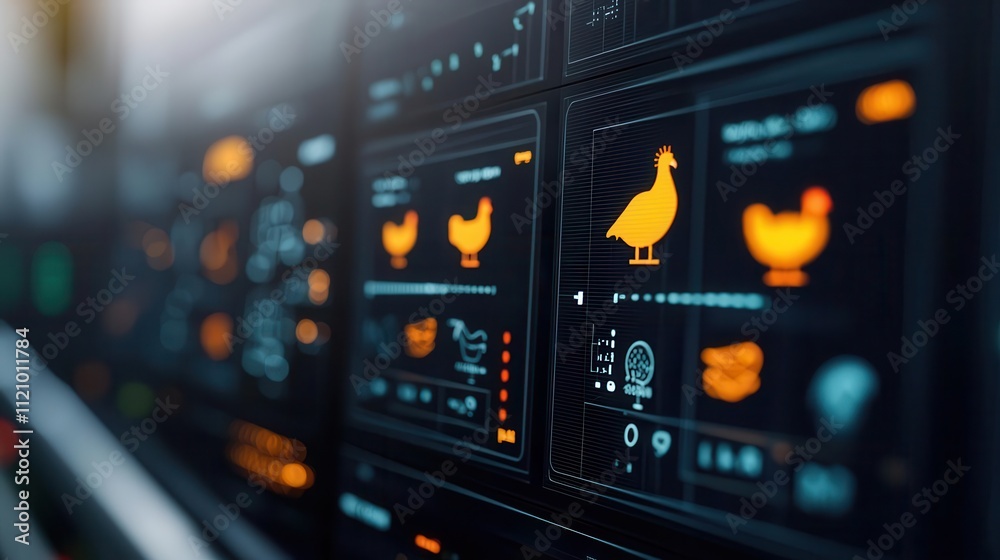 Modern poultry factory with touchscreen controls and datadriven systems, smart chicken factory, innovative, controlled Modern poultry factory with touchscreen controls and datadriven systems, smart chicken factory, innovative, controlled
