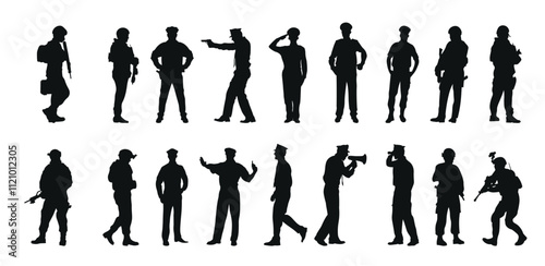 Set police silhouette vector illustration