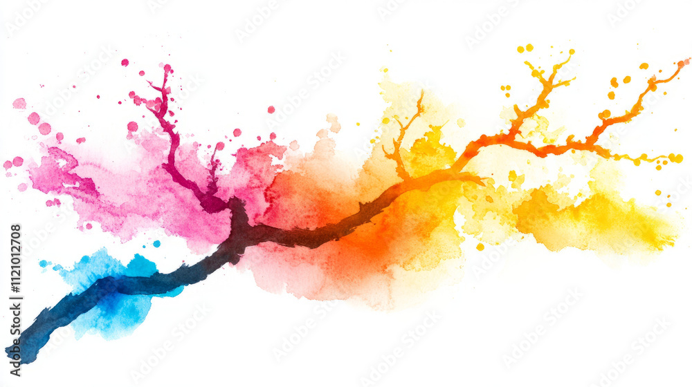 Fototapeta premium Colorful Abstract Watercolor Tree Branches Art and Prints 