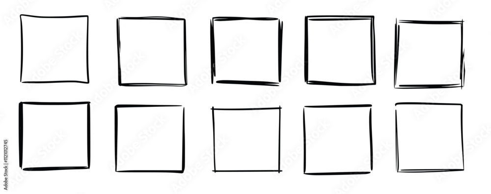 Hand drawn sketch frame vector simple doodle rectangle pencil frame border shape hand drawn doodle.