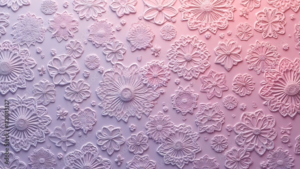 Embossed Pastel Pink Lilac Lace Flower Pattern Print, Intricate Floral Texture Design Embossed Pastel Pink Lilac Lace Flower Pattern Print, Intricate Floral Texture Design