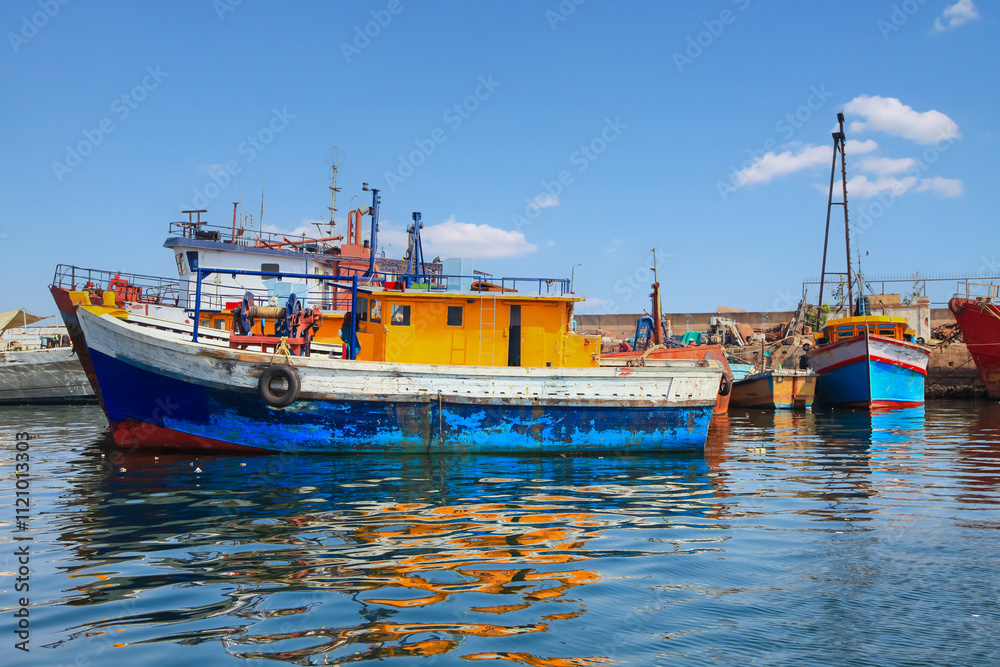 Old rusty boats at Fishing harbor in Visakhapatnam, India, was set up in 1976. Old rusty boats at Fishing harbor in Visakhapatnam, India, was set up in 1976.