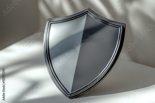 circular shield emblem placed on flat white surface under diffused natural light