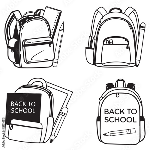 Back-to-school concept template design. white background design with a school bag, paper airplane, and stationery elements. time to go back to school. education