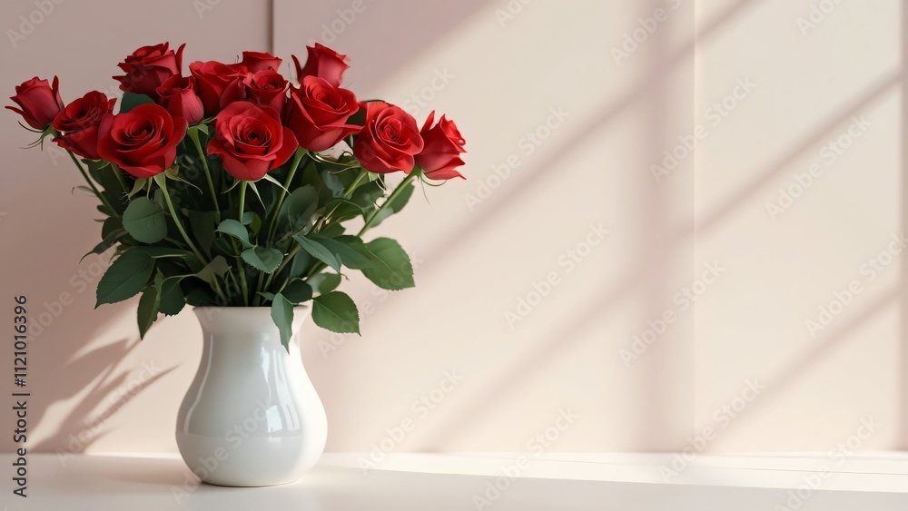 Elegant Red Roses in White Vase, Romantic Valentine's Day Bouquet, Perfect for Love and Special Occasions Elegant Red Roses in White Vase, Romantic Valentine's Day Bouquet, Perfect for Love and Special Occasions