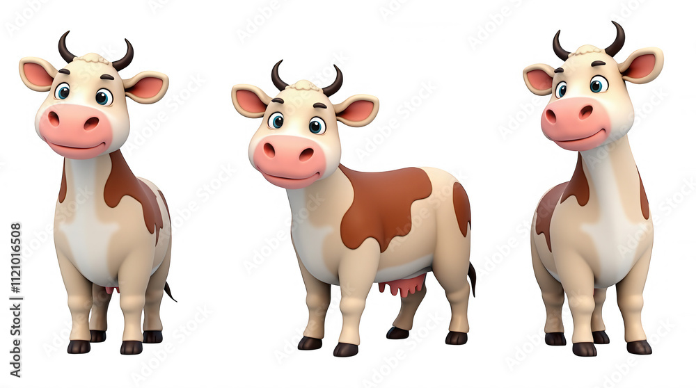 Fototapeta premium Playful Cartoon Cow Trio Illustration with Transparent Background for Design Overlays