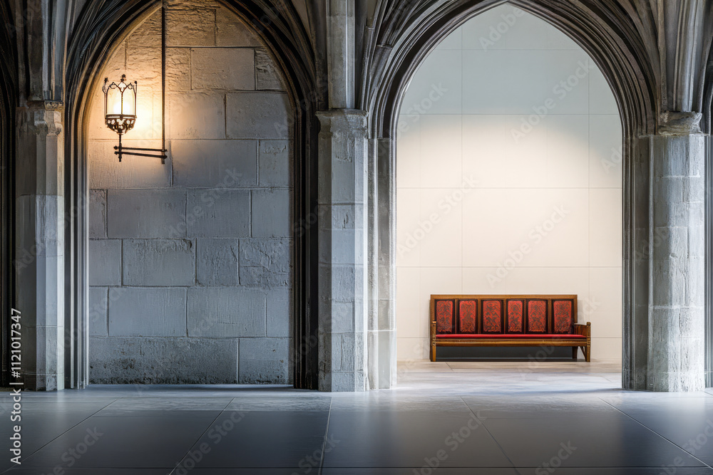Fototapeta premium Elegant contrast of modern and classic architecture in a tranquil hallway