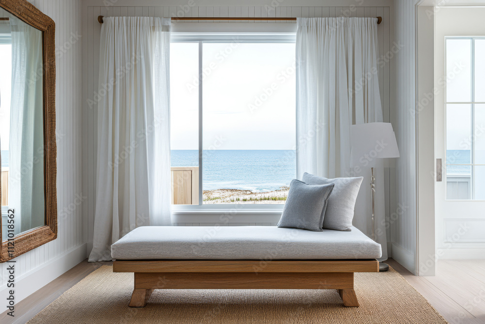 Relaxing beach view from a coastal interior with natural light and calm atmosphere Relaxing beach view from a coastal interior with natural light and calm atmosphere