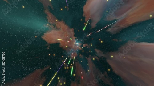 宇宙旅行するエフェクト。宇宙船が高速ワープするエフェクト。星間移動。星間トンネル