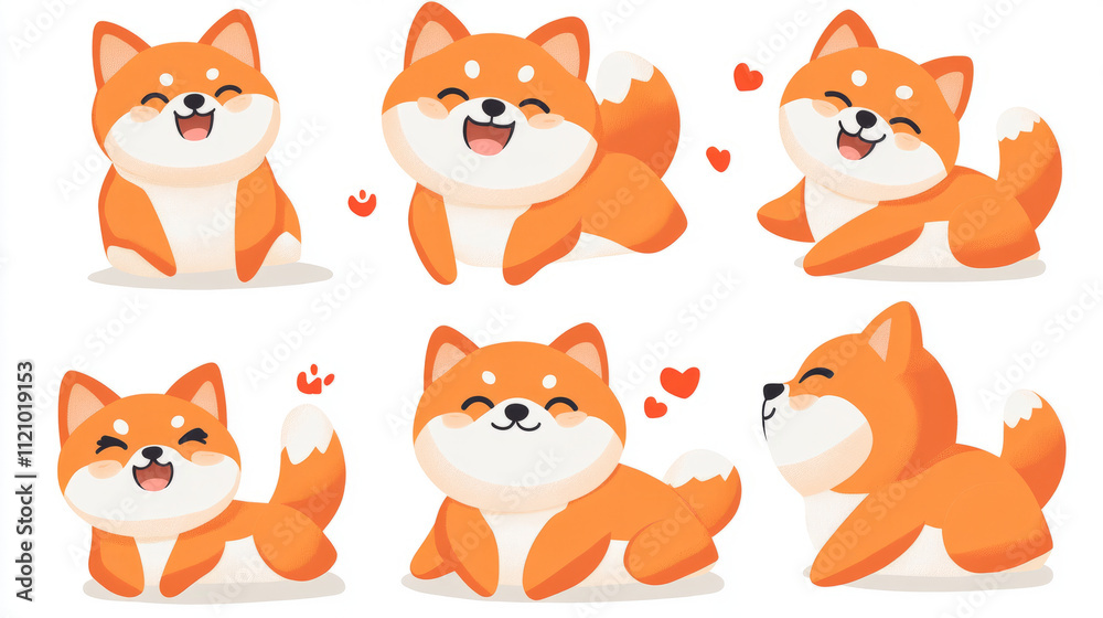 Fototapeta premium cute shiba inu puppies and their adorable cartoons