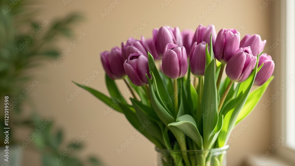 Stunning Bouquet of Purple Tulips in Vase, Bokeh Background, Mother's Day Flowers, Spring Floral Photography Stunning Bouquet of Purple Tulips in Vase, Bokeh Background, Mother's Day Flowers, Spring Floral Photography