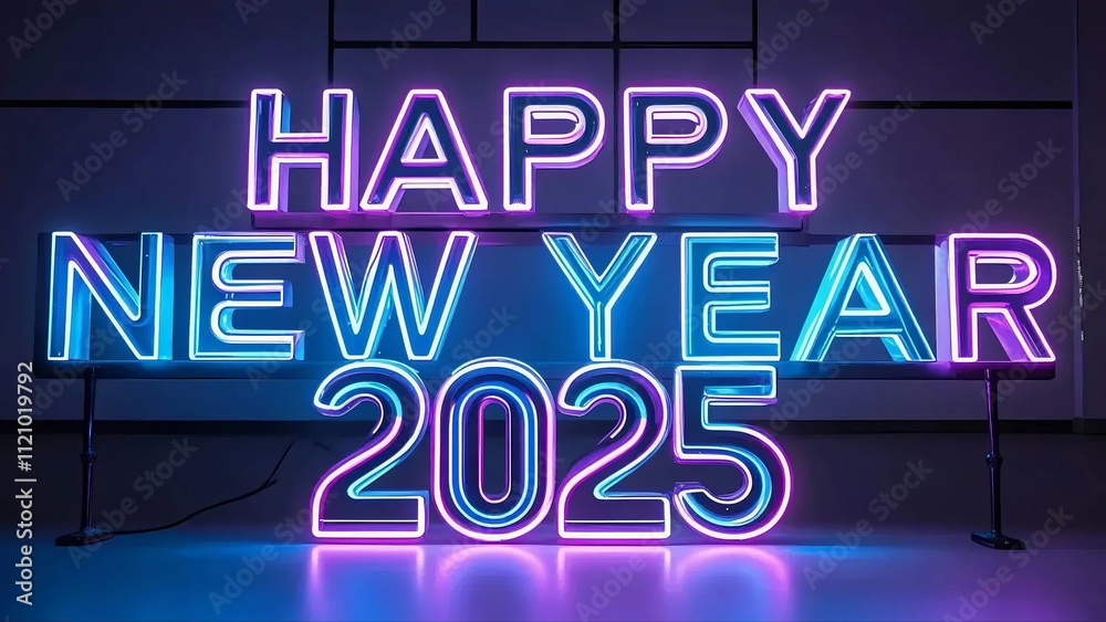 Fototapeta premium happy new year 2025 neon lights premium illustration design 
