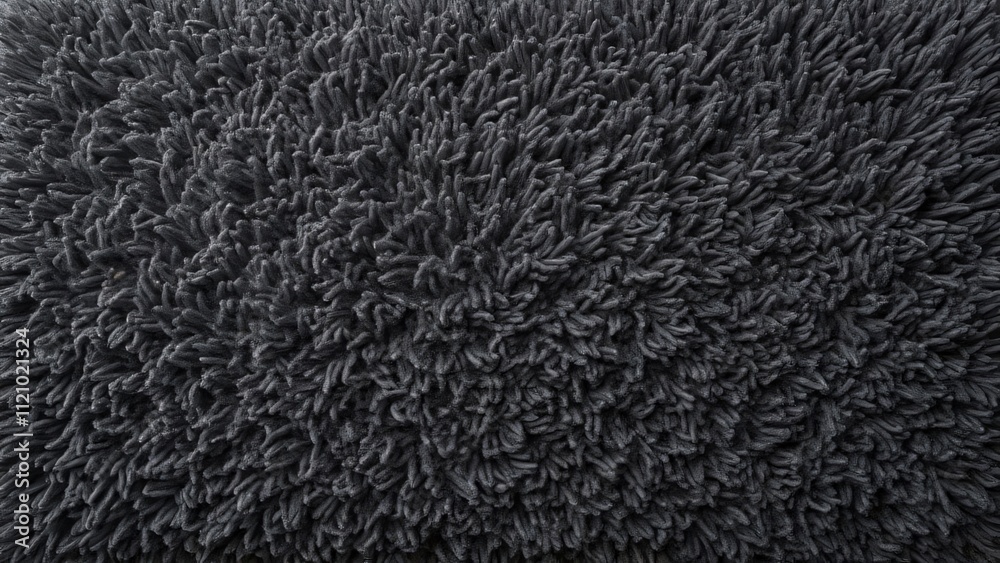 Fototapeta premium Dark Gray Shaggy Carpet Texture, Fluffy, Soft Pile Fabric Background for Interior Design - Top View