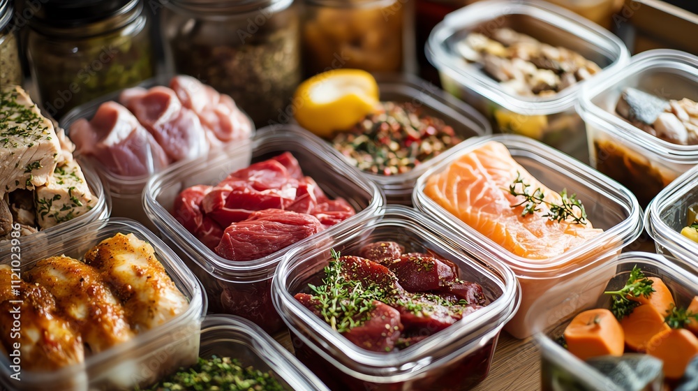 Assorted fresh ingredients prepared for meal planning. Assorted fresh ingredients prepared for meal planning.
