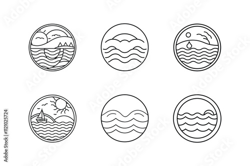 ocean icon line art vector illustration