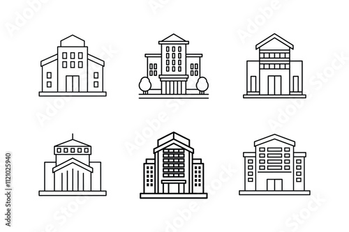 office building line art icon vector illustration