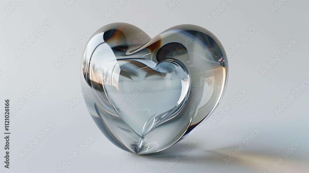Glassy heart shape with a glossy surface on white. Glassy heart shape with a glossy surface on white.