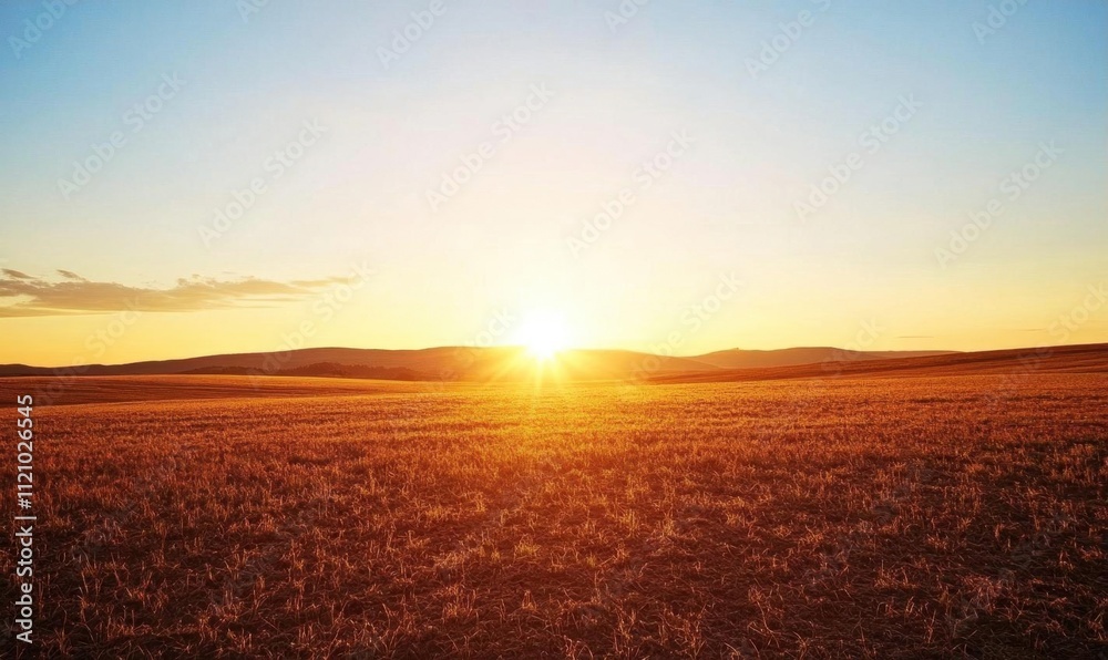 A serene sunrise over a vast, golden landscape. A serene sunrise over a vast, golden landscape.