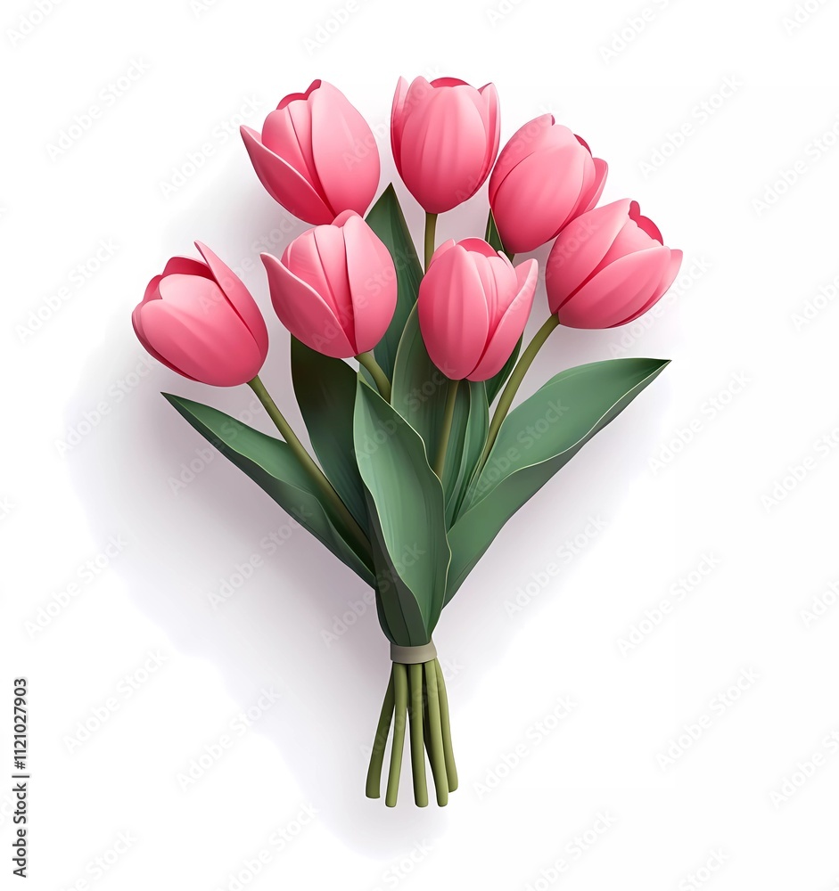 3D cartoon-style icon of a pink tulip bouquet on a white background