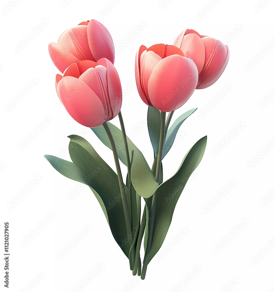 3D cartoon-style icon of a pink tulip bouquet on a white background
