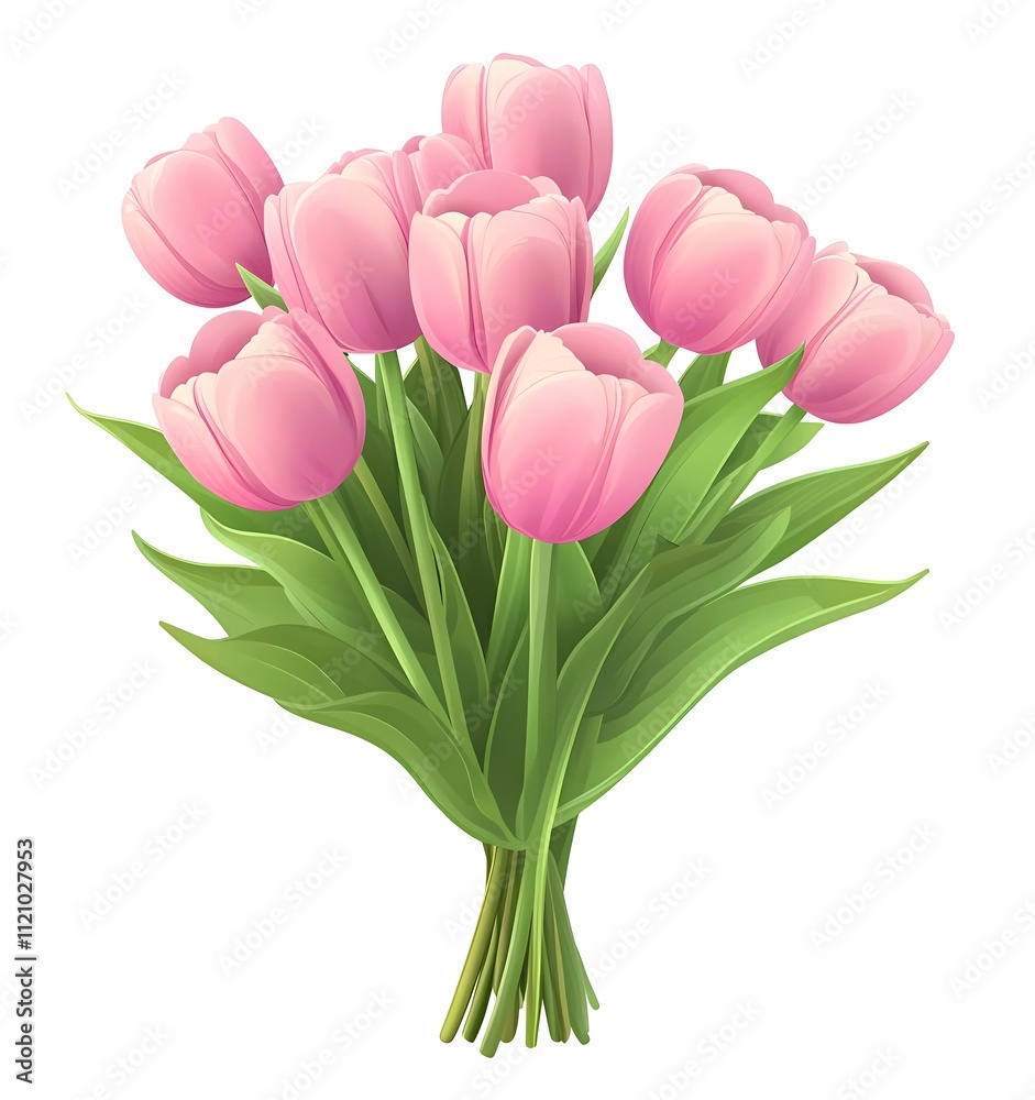 3D cartoon-style icon of a pink tulip bouquet on a white background