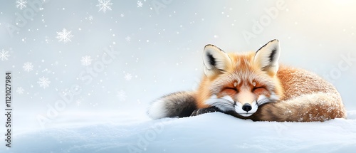 Red fox curled up in a snowy clearing winter wonderland wildlife photography serene environment close-up view cozy concept