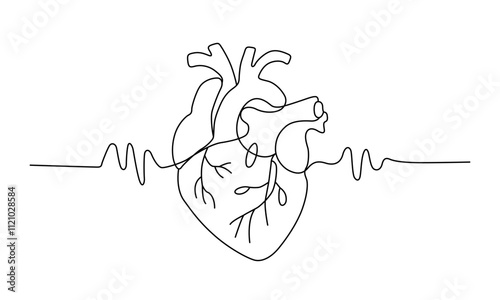 Line art of human heart vector art illustration