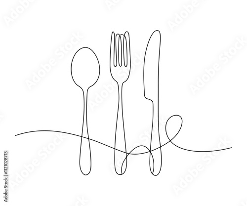 One line art of eating utensils vector art illustration