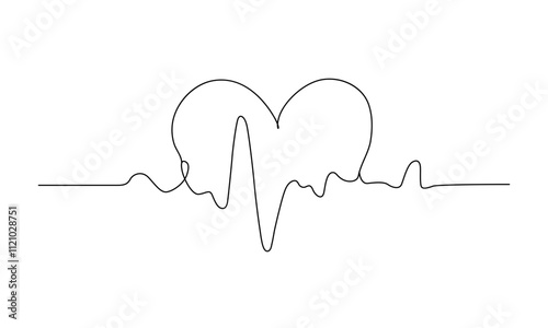 One line art of a heart shape with a heartbeat line vector art illustration