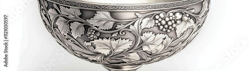 A Renaissancestyle goblet, engraved silver, intricate grapevine patterns, isolated on white background photo