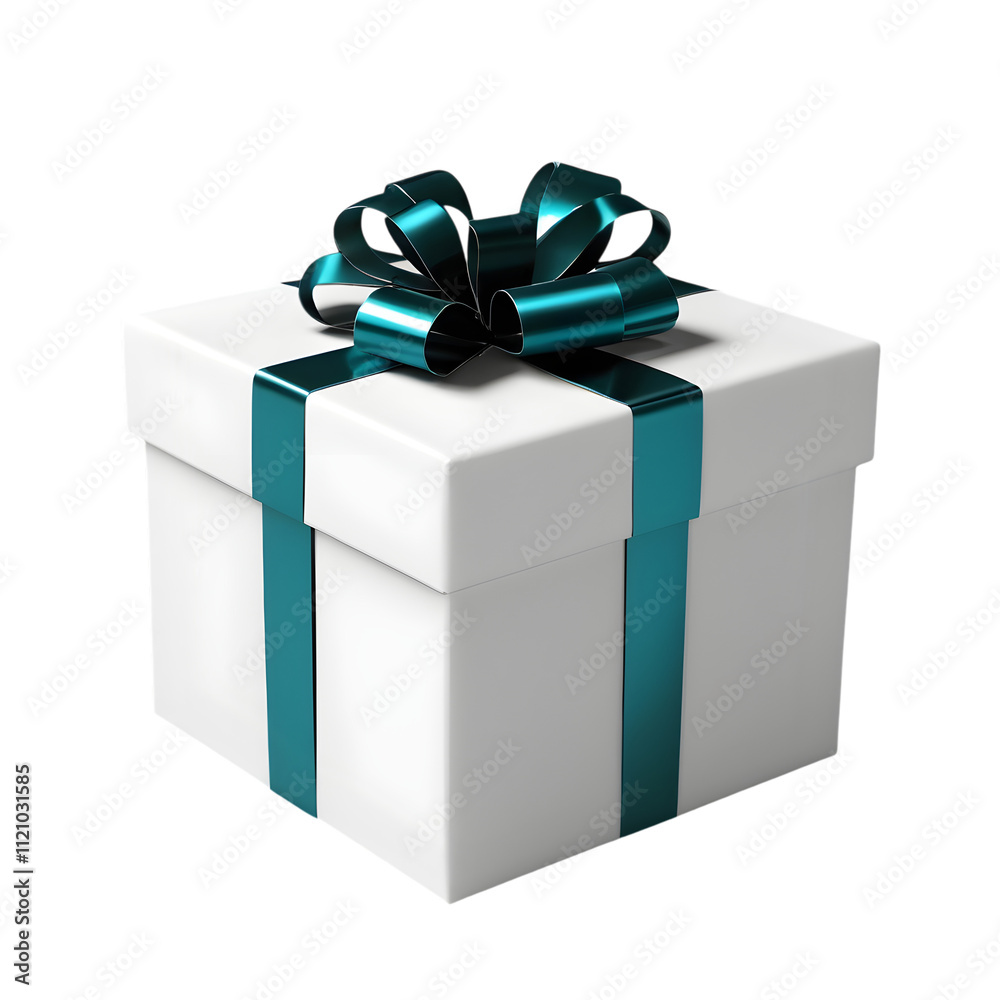 White gift box with green ribbon. White gift box with green ribbon.