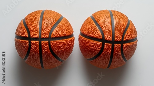 Two Orange Basketballs Placed Side by Side on a White Background photo