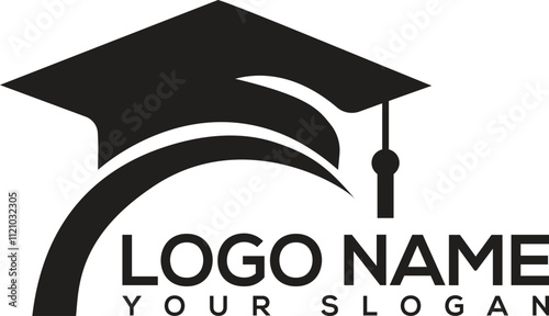 Graduate cap hat with tassel, student academic cap minimalist degree logo with convocation cap in black.Silhouette vector