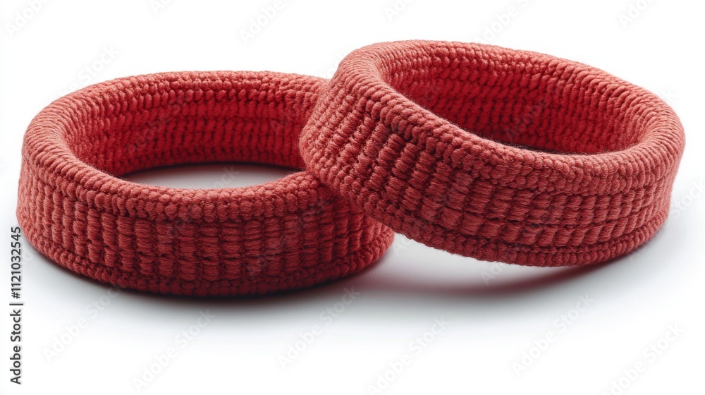 Close-up of Two Red Fabric Hair Ties on White Background Close-up of Two Red Fabric Hair Ties on White Background