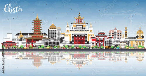 Elista Russia city skyline with color buildings, blue sky and reflections. Elista cityscape with landmarks. Travel and tourism concept with modern and historic architecture.